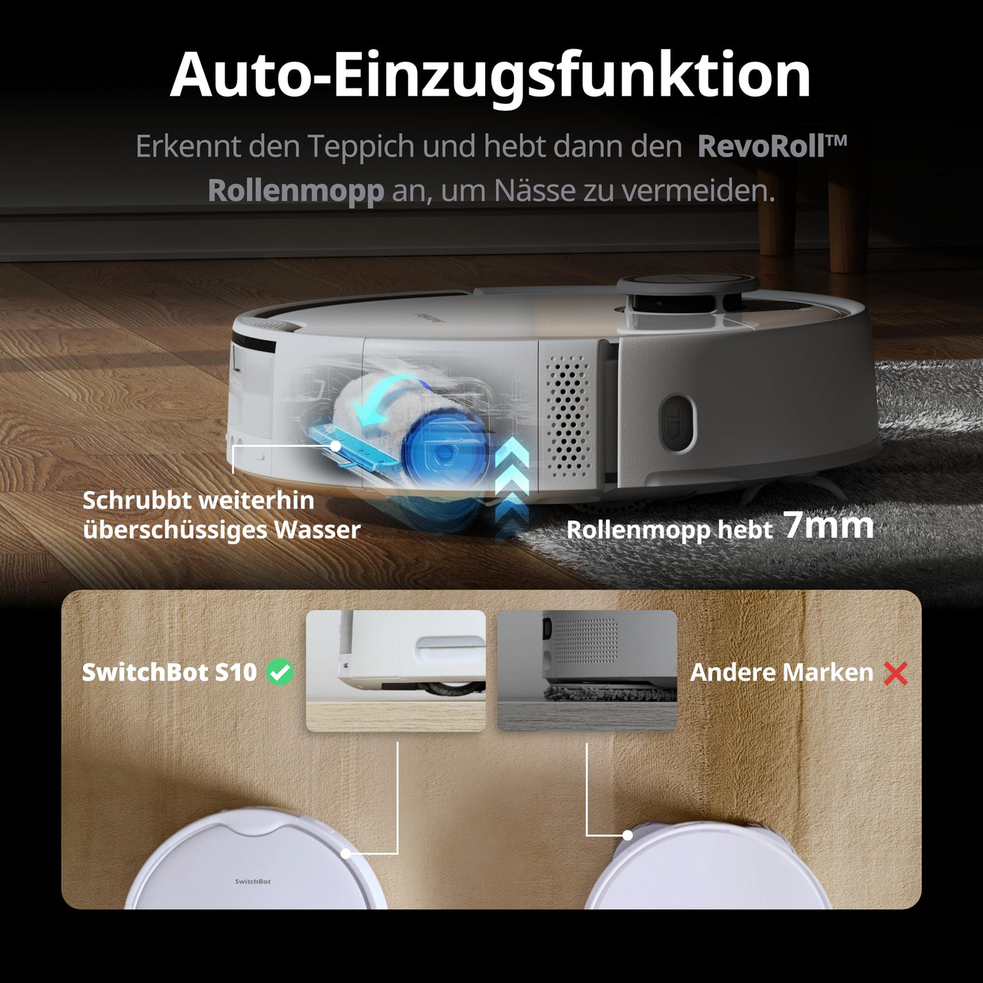 SwitchBot S10 Saugroboter mit Wischfunktion - Saugroboter mit Absaugstation für 70 Tage, Auto-Wasserfüllen & ablassen, Mopp-Selbsttrocknung & -Reinigung, Selbstleerung, 6500Pa, Funktioniert mit Alexa