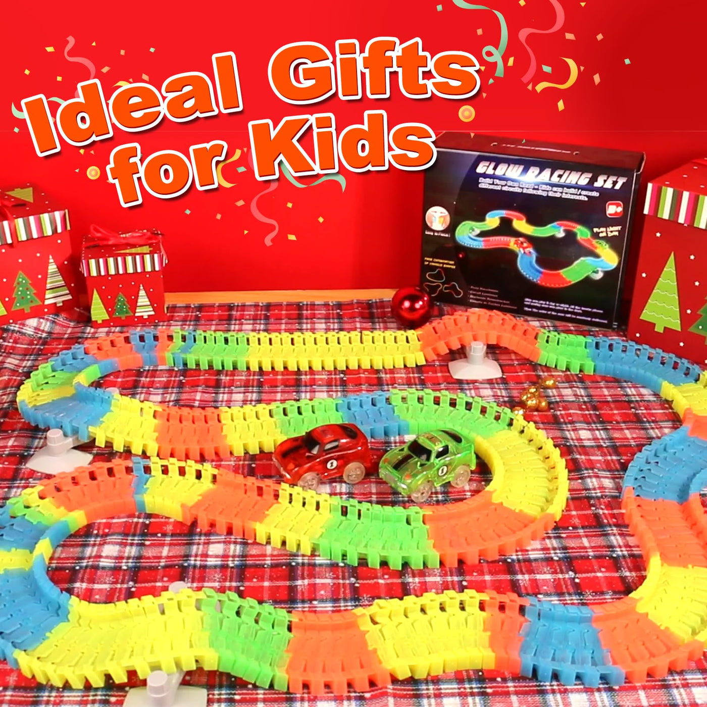 Spielzeug ab 3 Jahre Autorennbahn Rennbahn Kinder 3 Jahre mit 240 Stück Leucht Autorennbahn 2 Glow Tracks Auto Geschenk Mädchen Kinderspielzeug ab 3 4 5 6 Jahre Junge Mädchen