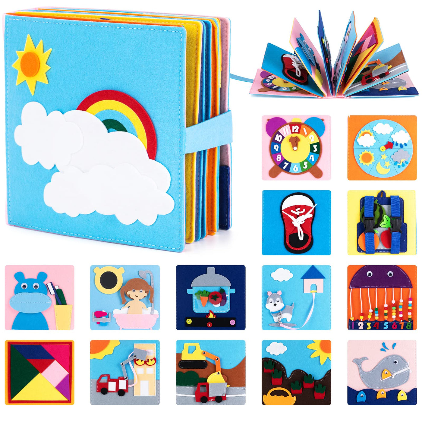 Gagotoy Quiet Book ab 1 2 Jahre, Montessori Spielzeug Activity Buch 3D Filz Sensorisches Busy Board, Weichem Stoff Früh Lernspielzeug für Baby Kleinkinder ab 1 2 3 Jahre