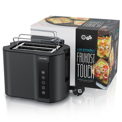 Arendo - Touch Toaster 2 Scheiben Edelstahl - Touchpanel - digital Display Restzeitanzeige - 800 W – Doppelwandgehäuse – mit Brötchenaufsatz – 7 Bräunungsgrade – Brotscheibenzentrierung - Schwarz