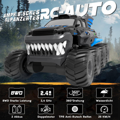 Nigecue 8WD Amphibienfahrzeug Ferngesteuertes Auto ab 3 4 5 6 7 8 9 10 Jahre, Wasserdichtes Amphibisches RC Auto mit Fernsteuerung, Spielzeug Geschenk für Kinder Jungen Mädchen