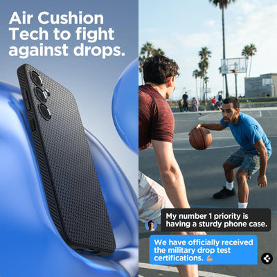 Spigen Liquid Air Hülle für Samsung Galaxy A55 5G aus weIchem TPU Schutzhülle Stoßfest Handyhülle Kratzfest Dünn Robust [Anti-Rutsch Truss Muster] Case Cover -Schwarz