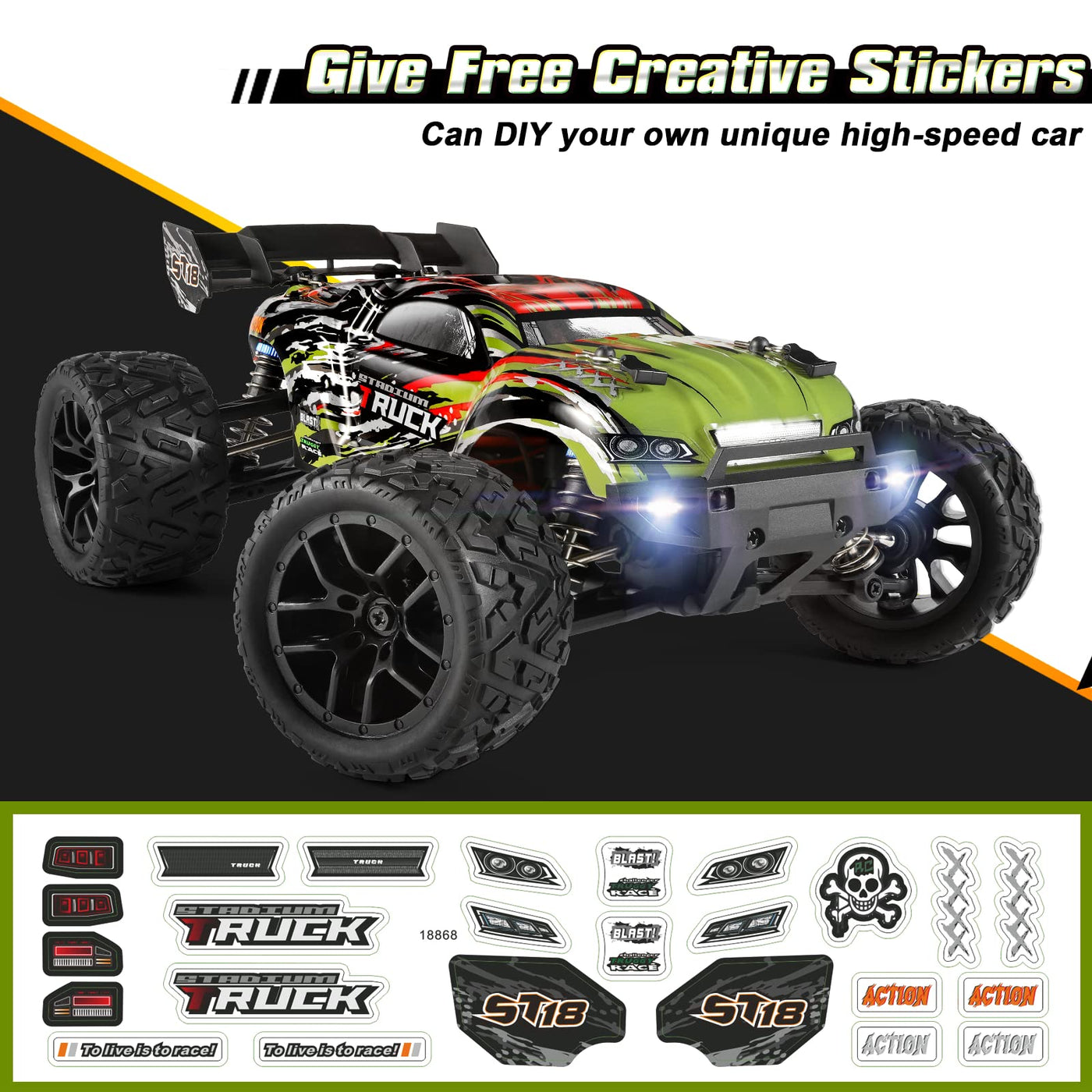 HAIBOXING Ferngesteuertes Auto 1/18 RC Car Hailstorm, 4WD All Terrain High Speed Racing Auto 36 kmh, 2,4 GHz RC Truck 4X4 Offroad wasserdicht elektrisch betrieben