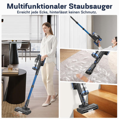Nigecue 550W/45000Pa/60Min Akku Staubsauger, Staubsauger Kabellos mit Smart Touchscreen und Ladestation, Anti-Tangle-Bürste, 1.5L Staubbehälter, Stabstaubsauger für Hartböden Teppiche Tierhaare