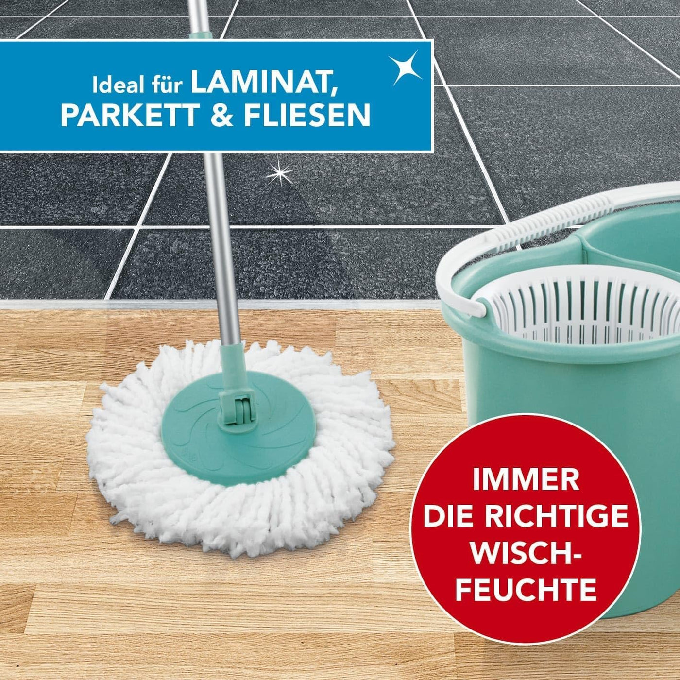CLEANmaxx Power-Wischmopp mit Zwei-Kammer-Filtersystem | Designed in Deutschland - Schmutzwasser wird gefiltert, leichtes Auswringen für streifenfreie Sauberkeit | Ideal für Laminat, Parkett & Fliesen