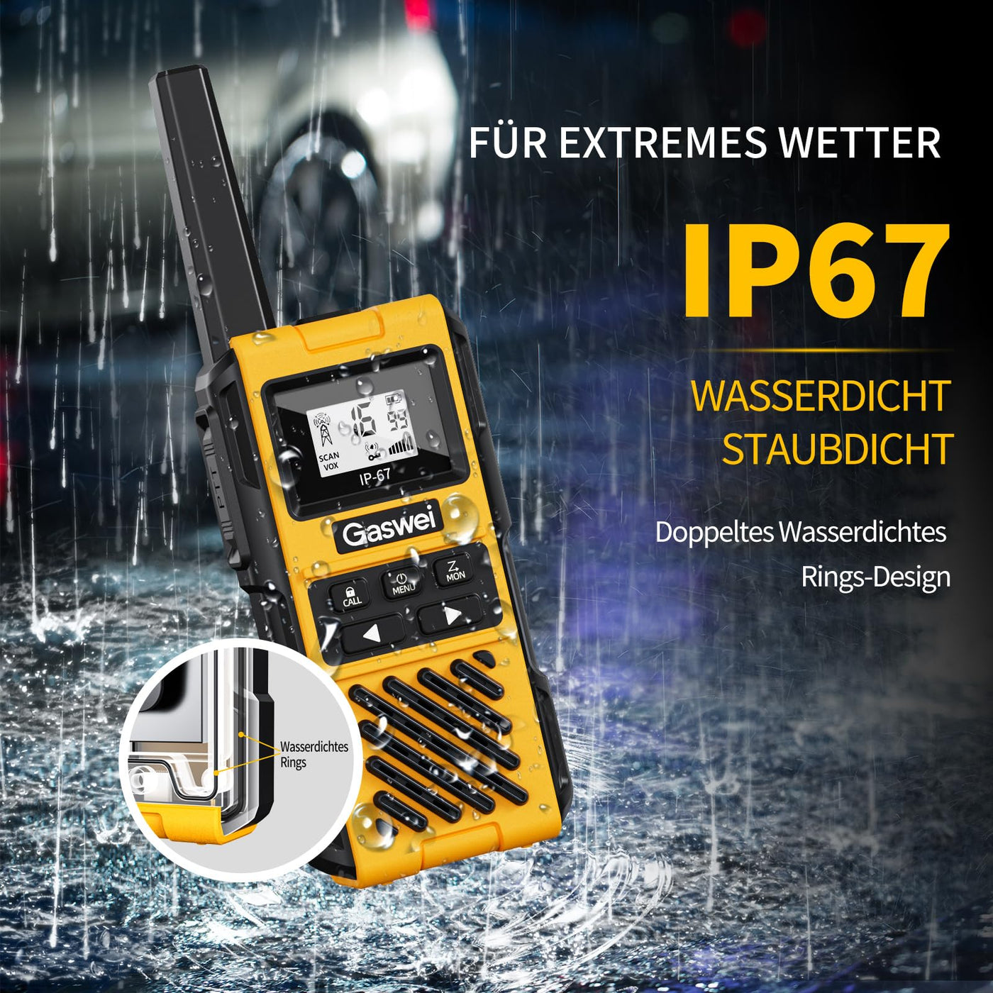 Gaswei G1pro Hochleistungs- Walkie Talkies mit großer Reichweite für Erwachsene, wiederaufladbare Notfallfunkgeräte, 16-Kanal-Walkie-Talkie mit Lithium-Ionen-Akku, IP67 wasserdicht (2 Stück)