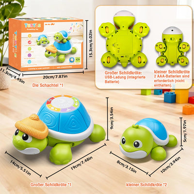 Baby Krabbel Spielzeug ab 3 6 9 Monate, 3 PCS Schildkröten Krabbelspielzeug mit Licht und Musik, Frühkindliches Lernspielzeug, Tummy Time Baby Toys, Neugeborenes Spielzeug Geschenk