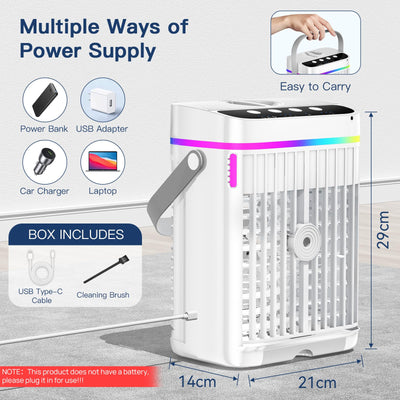 Mobile Klimaanlage, 4 in 1 Mobiles Klimagerät mit Kühlen Nebel, Klimaanlage Mobil ohne Abluftschlauch Luftkühler Mini mit 3 Stufen & 7 Farben Nachtlicht, Tragbarer Air Conditioner für Zuhause/Büro