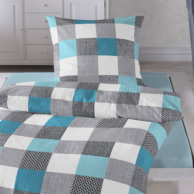 Traumschlaf Seersucker Bettwäsche Set • luftig leichte Sommerbettwäsche im Quadrate Design bügelfrei mit Reißverschluss • 135x200 cm + 80x80 cm