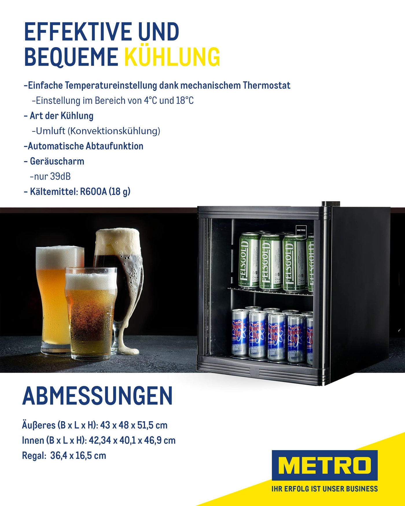 METRO Professional Minibar GPC1046, Edelstahl/Glas, 46 L, schwarz