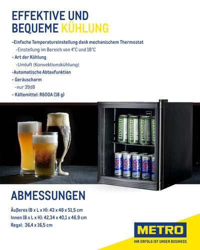 METRO Professional Minibar GPC1046, Edelstahl/Glas, 46 L, schwarz