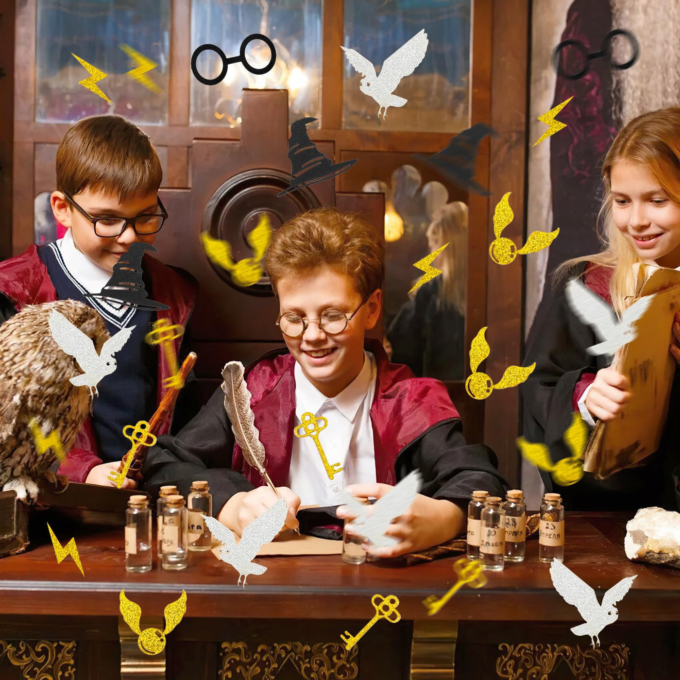 180 Stück Glitter Magier Konfetti, Wizard Tischdeko Geburtstag, Wizard Tischdeko, Magic Theme Confetti, Silber Schwarz Gold Konfetti für Geburtstag Party Supplies