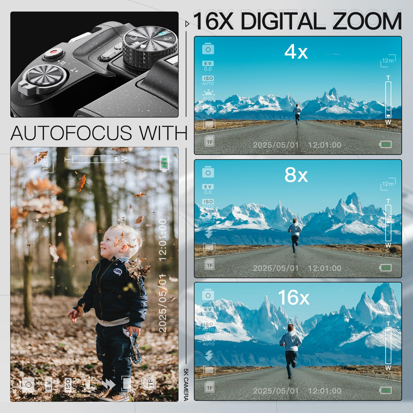 64MP Digital Camera für Fotografie und Video, 5K Vlogging Kamera für YouTube mit 3'' Flip Screen, 16X Digitalzoom, WiFi& Autofokus, Kameragurt&Stativ, 2 Akkus, 32GB TF Karte 2502-EU