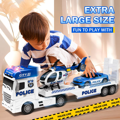 Tacobear Polizei Lastwagen Spielzeug Geschenke ab 2 3 4 5 Junge groß LKW Spielzeug & Hubschrauber Polizeiauto Abnehmbar Anhänger, Reibungsbetrieb Autotransporter Spielzeug Geschenkideen Kinder Jungen