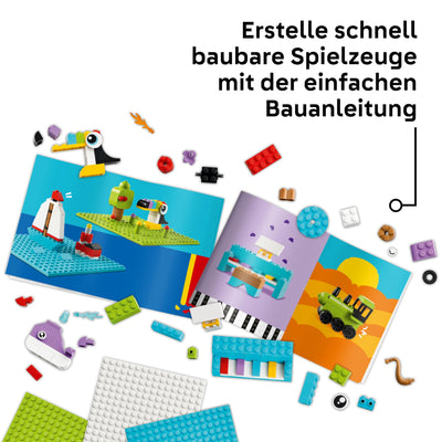 LEGO Classic Kreativset zum Bauen und Spielen - Set mit bunten Bausteinen - Baue EIN Haus, Hund, Löschauto, Klaviertastatur und Regenbogen - Bastelset für Jungen & Mädchen ab 5 Jahren 11044