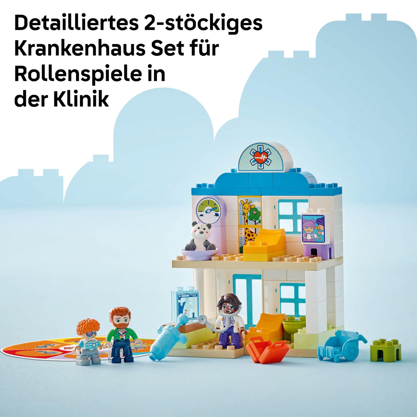 LEGO Duplo Erster Arztbesuch – Lernspielzeug für Mädchen und Jungen ab 2 Jahren – Montessori Spielzeug mit 4 Figuren, Arzt, Teddy, Erwachsener, Kinder und Gefühlskarten – Kinder Geschenk – 10449