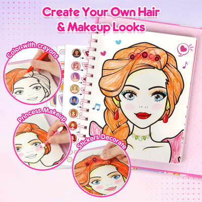 Mocoosy Make-up-Bastelset für Mädchen Alter 4–8 Jahren, Make-up Ausmalen Aktivitätsbuch mit Aufklebern,Papier-Anzieh und Schminke Spiel Spielzeug Geschenke für 4 5 6 7 jährige Mädchen Kunst Handwerk
