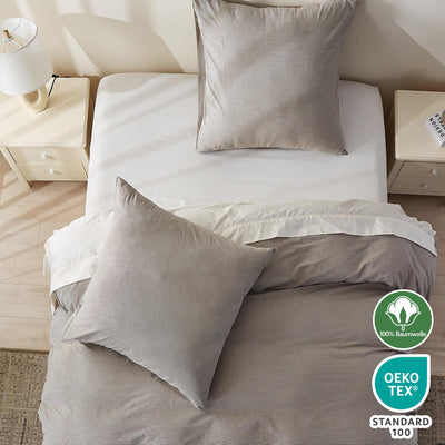 Simple&Opulence Bettwäsche 135x200 Baumwolle Gestreift Muster, 100% Gewaschene Baumwolle Bettbezug Set, Weich, hypoallergen, Enthält 1 Bettbezug 135x200 cm + 1 Kissenbezug 80x80 cm, Dunkelgrau-beige