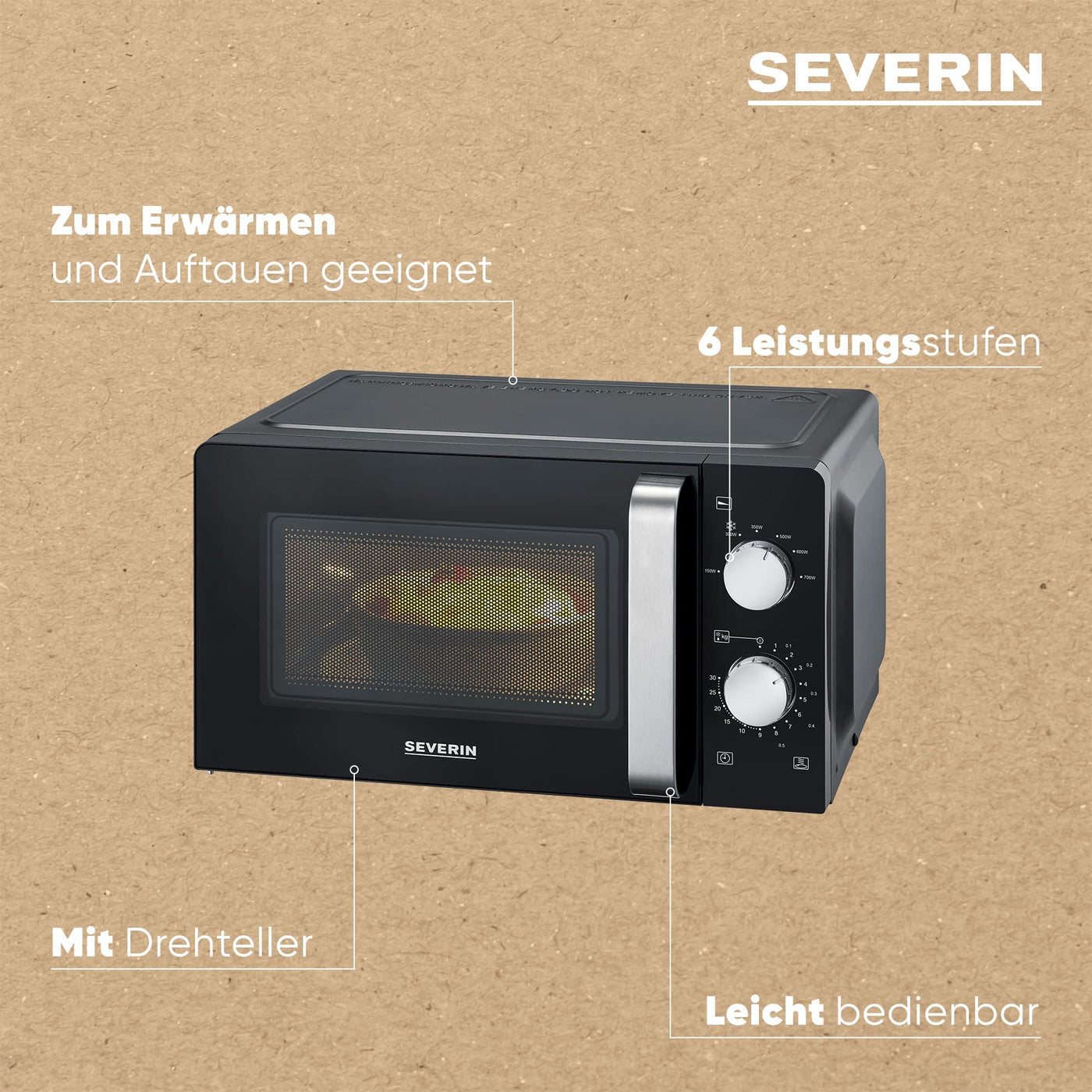 SEVERIN Mikrowelle Solo, Mikrowellengerät zum Auftauen und Erhitzen, Mikrowelle mit Drehteller für gleichmäßige Wärmeverteilung, schwarz, MW 7886