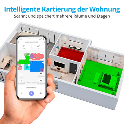 MEDION Saugroboter mit Lasernavigation und Wischfunktion X10 SW (Starke 2.700Pa Saugkraft, 2in1 Roboterstaubsauger, präzise Kartenerstellung, Go & No Go Bereiche, mehrere Etagen)