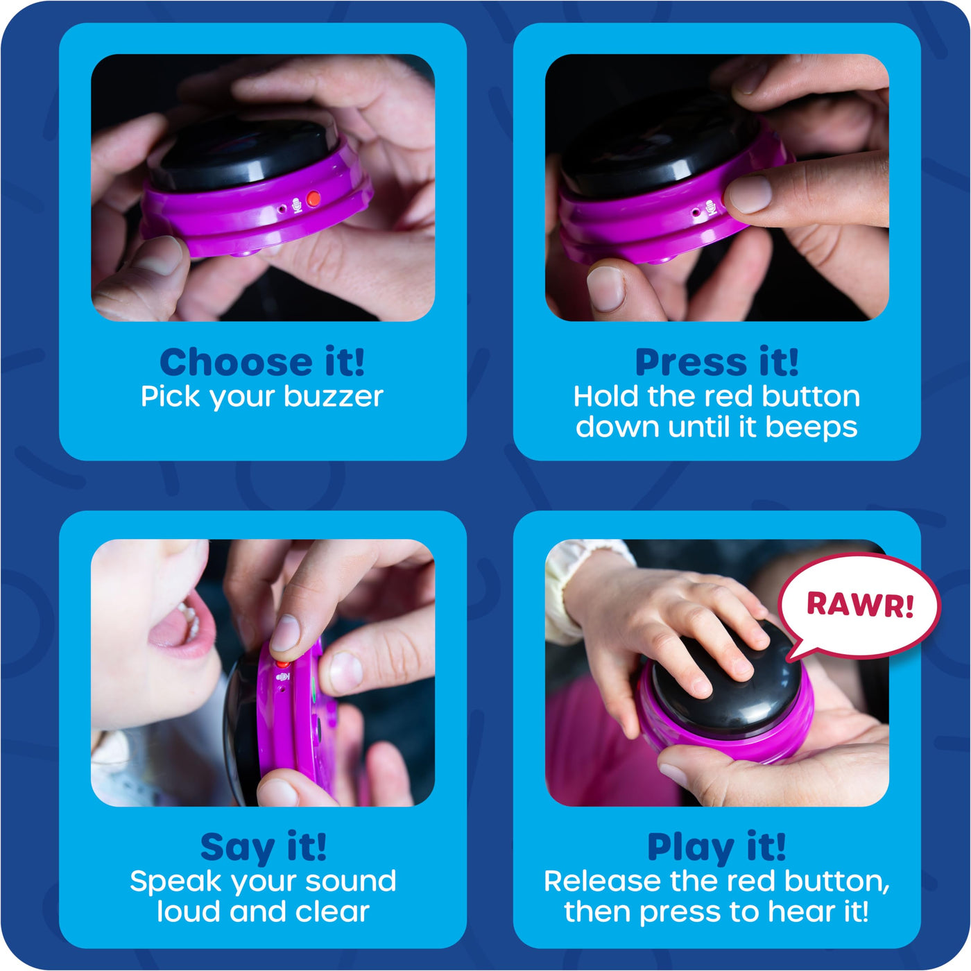 Learning Resources Buzzer mit Aufnahmefunktion (4 Stück) Antwort Buzzer mit Sound, reaktionstraining, Buzzer mit aufnahmefunktion, Buzzer für Spieleabende im Klassenzimmer und in der Familie, 3+