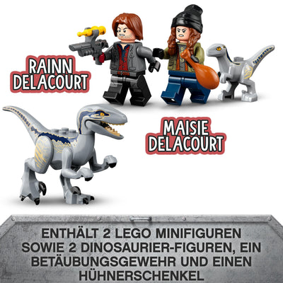LEGO Jurassic World Blue & Beta in der Velociraptor-Falle, Spielzeugauto mit Dinosaurier Figuren, Geschenk für Kinder ab 6 Jahren 76946