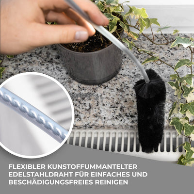 MaxxGoods Heizkörperbürste - 120 cm - Heizungsbürste mit Ziegenhaar Borsten - Ideal für die Reinigung von Flachheizkörpern