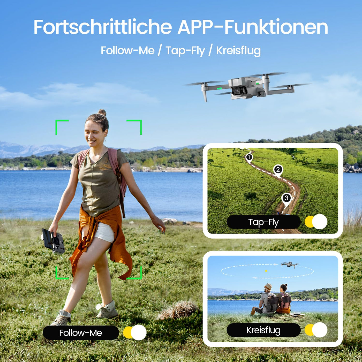 Holy Stone HS440G Drohne mit 4K Kamera für Erwachsene, 23 Min. Lange Flugzeit, Bürstenloser Motor, GPS Follow Me, Auto Rückkehr, 5G FPV Übertragung, Faltbare Kameradrohne unter 249 g für Anfänger, C0