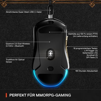 SteelSeries Aerox 9 Wireless - World of Warcraft Edition - kostenloses In-Game-Item - MMO-Gaming-Maus - 18 programmierbare Tasten - leichtes Gewicht -Bluetooth/2,4 GHz -18 Tsd. DPI TrueMove Air Sensor