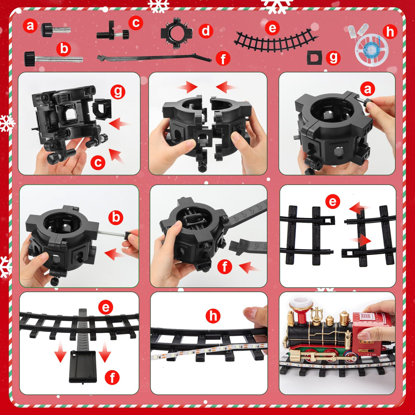 BuzzoXerex Eisenbahn Weihnachtsbaum Elektrisch, Zug Weihnachtsbaum, Weihnachtszug für Den Tannenbaum mit Blauer LED-Lichterkette, Eisenbahn Kinder Elektrisch mit Sound & Dampfeffekt