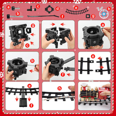 BuzzoXerex Eisenbahn Weihnachtsbaum Elektrisch, Zug Weihnachtsbaum, Weihnachtszug für Den Tannenbaum mit Blauer LED-Lichterkette, Eisenbahn Kinder Elektrisch mit Sound & Dampfeffekt
