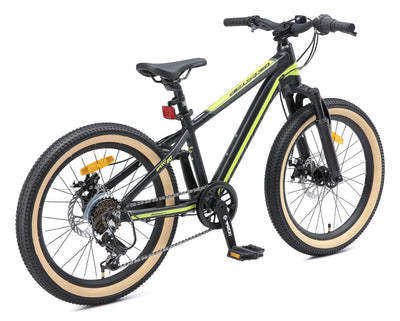 BIKESTAR Kinder Fahrrad Aluminium Mountainbike 7 Gang Shimano, Scheibenbremse ab 6 Jahre | 20 Zoll Kinderrad MTB | Schwarz Grün