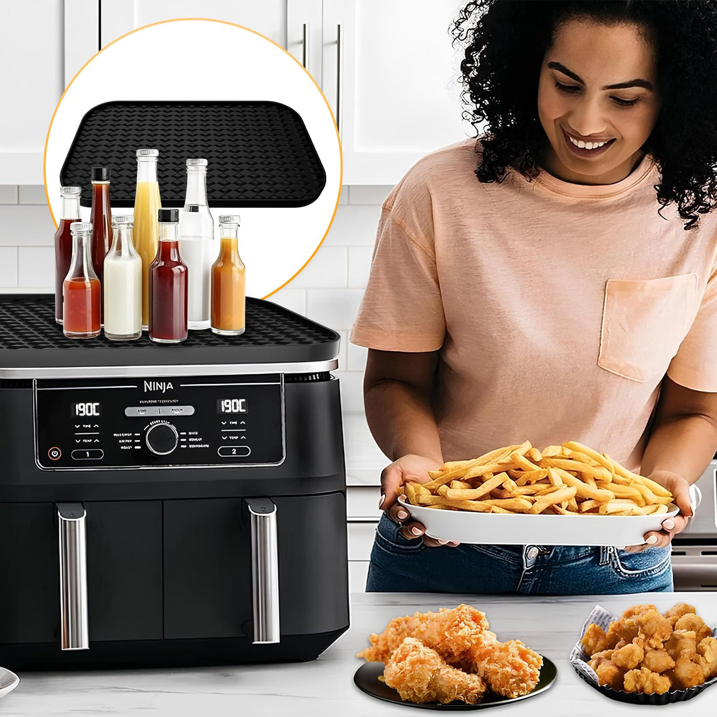 Ninja AF400EU & AF451EU Zubehör, Aufbewahrungsregal aus Silikon Multifunktionales Silikonpad für AF400EU Staubdicht und Leicht zu Reinigen (Schwarz)