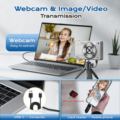 Digitalkamera Kinder Kompaktkamera kinderkamera, 1080P FHD 56MP Fotoapparat Digitalkamera Vintage Mini Fotos für Kinder Teenager Studenten Anfänger, 2 * Batterien, 32 GB (Silber)