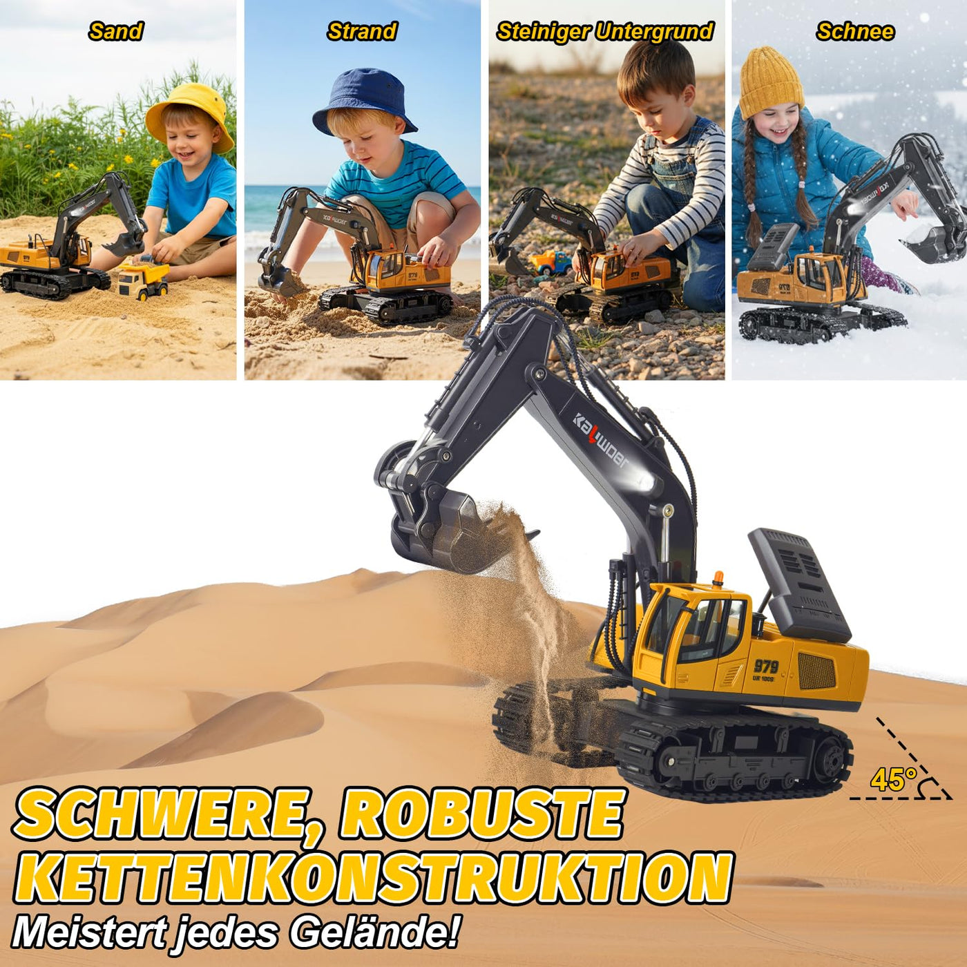 Ferngesteuerter Bagger Ferngesteuert ab 3 4 6 8 Jahre, 1:18 11 Kanäle bagger mit Fernbedienung, Schaufel und LED-Licht, Raupenbagger Spielzeug für 3 4 6 8 Jahre, Geschenk zum Geburtstag für Kinder