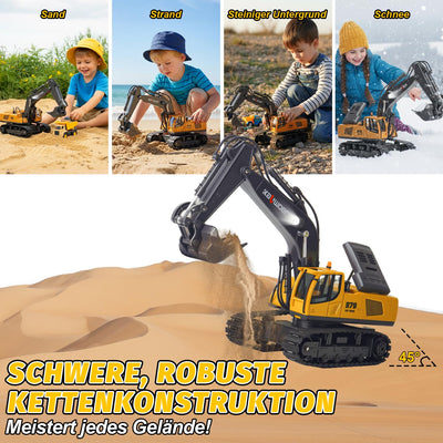Ferngesteuerter Bagger Ferngesteuert ab 3 4 6 8 Jahre, 1:18 11 Kanäle bagger mit Fernbedienung, Schaufel und LED-Licht, Raupenbagger Spielzeug für 3 4 6 8 Jahre, Geschenk zum Geburtstag für Kinder