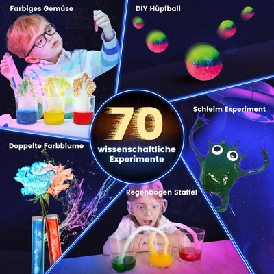 Japace 70 Experimente für Kinder, Wissenschaft Experimentierkasten Labor STEM Spielzeug 4-6-8-10-12 Jahre Geschenke für Jungen Mädchen, Chemie-Set, Kristalle Züchten, Vulkan, Gummiball