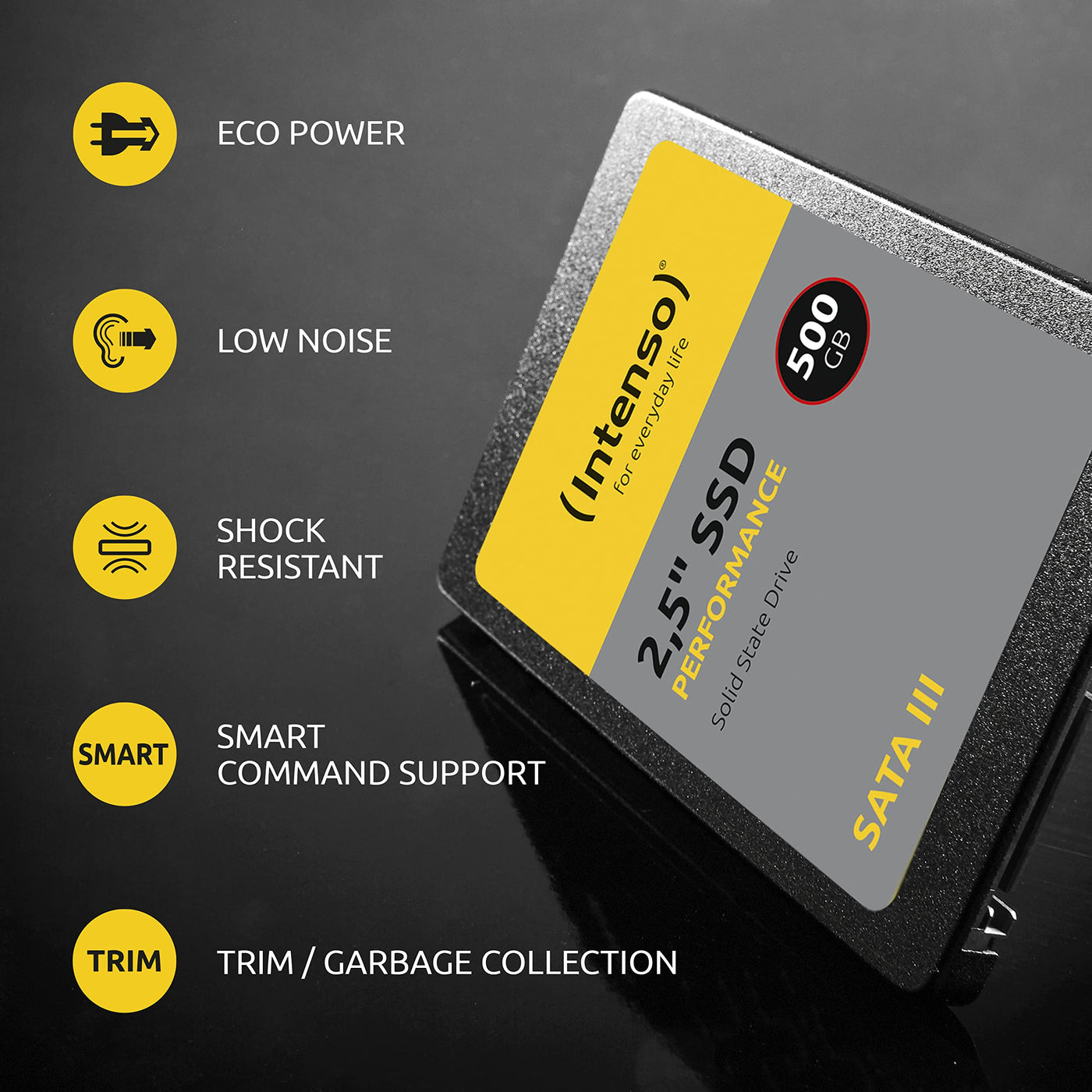 Intenso Interne 2,5" SSD SATA III Performance, 500 GB, 550 MB/Sekunden, Festkörper-Laufwerk Schwarz