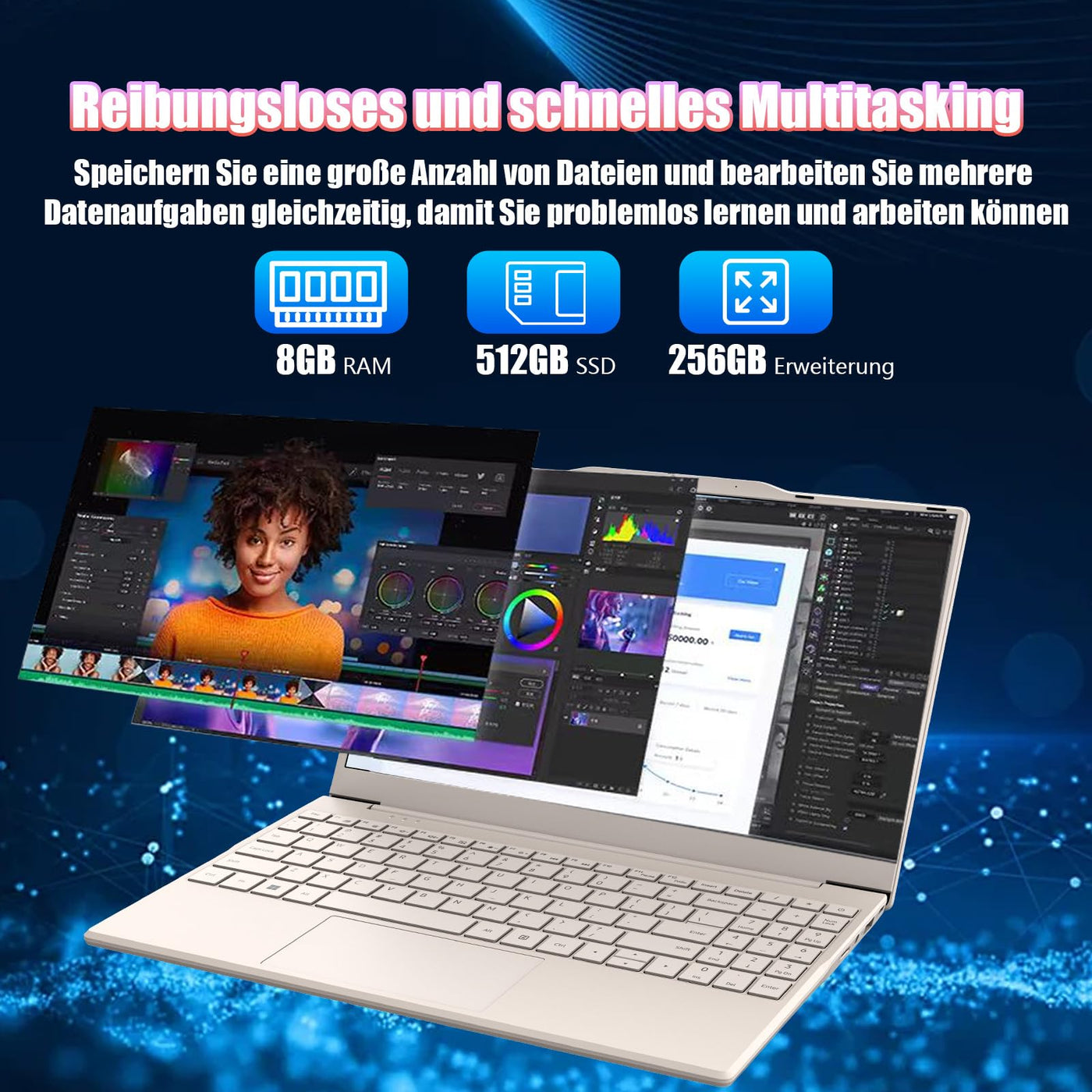 2025 Neueste Tragbarer Laptop für Studenten und Unternehmen,14 Zoll Notebook Computer FHD IPS Display,8GB RAM 512GB SSD,Celeron N5095(Bis zu 2.9GHz,Beats N4020),QWERTY Numerische Tastatur,WiFi,Webcam