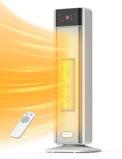 PELONIS Heizlüfter Energiesparend 2000W, Leise Keramik Heizlüfter mit Fernbedienung & Thermostat, 75° Oszillation & 24 Std. Timer, Elektrischer Heizlüfter für Schlafzimmer, Elektroheizung Heater 58CM