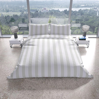 Leonado Vicenti Bettwäsche Set 2-teilig 135x200 cm Baumwolle Weiß Grau gestreift Reißverschluss Pflegeleicht Ganzjährig verwendbar