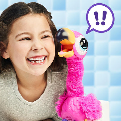 Little Live Pets Flamingo The Poop, Interaktiver Flamingo, der den Hals bewegt und wiederholt, was Sie Sagen, isst und bittet IR zum W.C, trocknet und wiederholt, berühmt, (LPG00000)