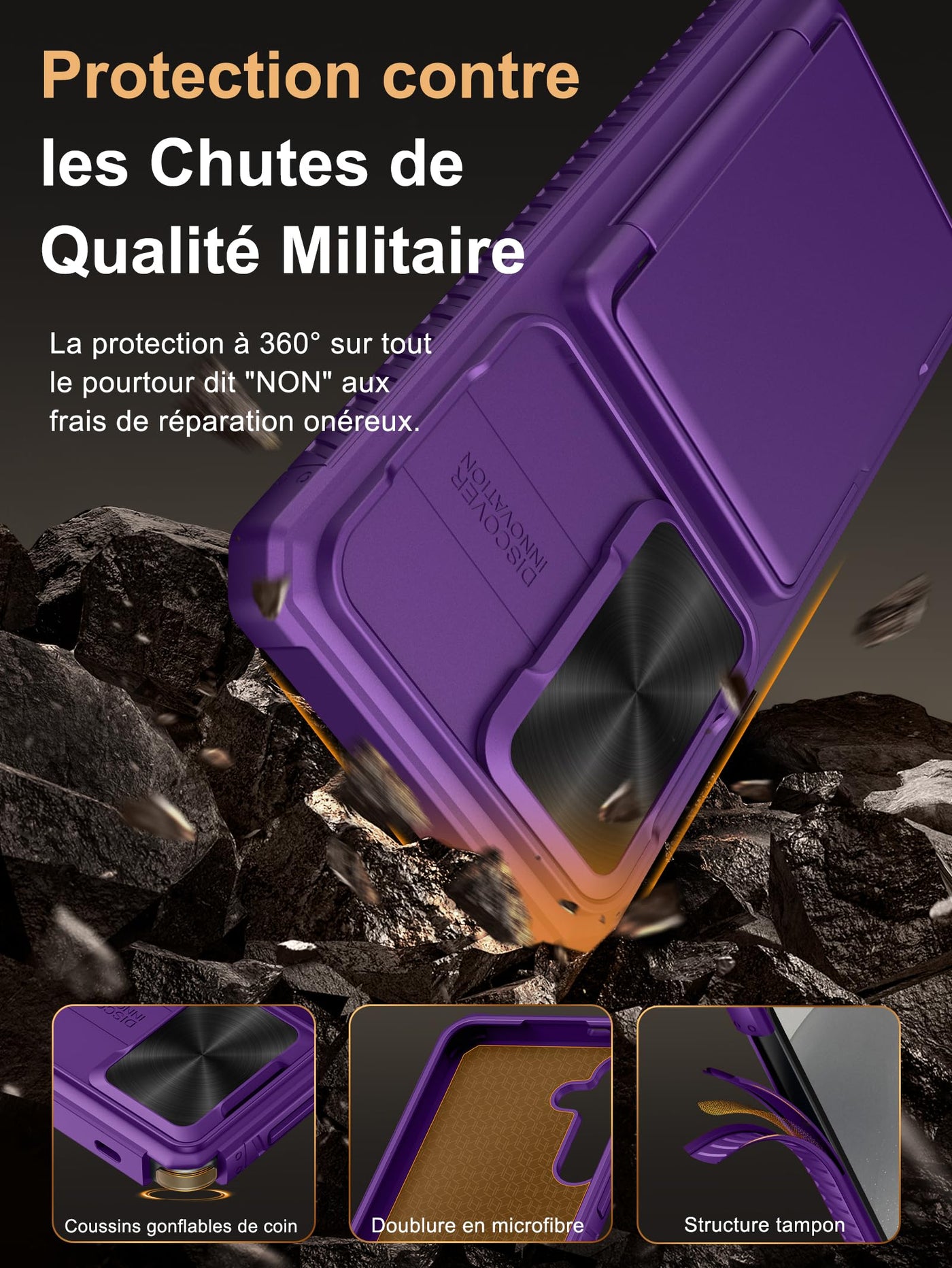 Vihibii für Samsung Galaxy S24 FE Hülle mit Kartenfach (4 Karten) [RFID Blocking] & Kameraschutz, Militärschutz Stoßfeste Handyhülle Kratzfeste Schutzhülle für Samsung S24 FE 6,7'', Dunkel Violett