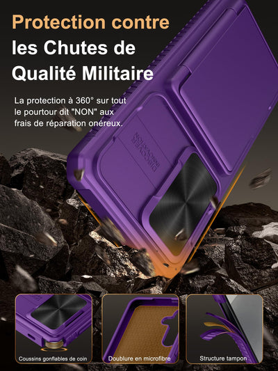 Vihibii für Samsung Galaxy S24 FE Hülle mit Kartenfach (4 Karten) [RFID Blocking] & Kameraschutz, Militärschutz Stoßfeste Handyhülle Kratzfeste Schutzhülle für Samsung S24 FE 6,7'', Dunkel Violett