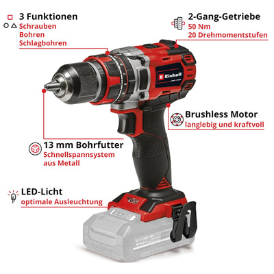 Einhell Professional Akku-Schlagbohrschrauber TP-CD 18/50 Li-i BL Solo Power X-Change (18V, Brushless, 50 Nm, Schlagbohrfunktion, 2 Gang, 13 mm Bohrfutter, ohne Akku)