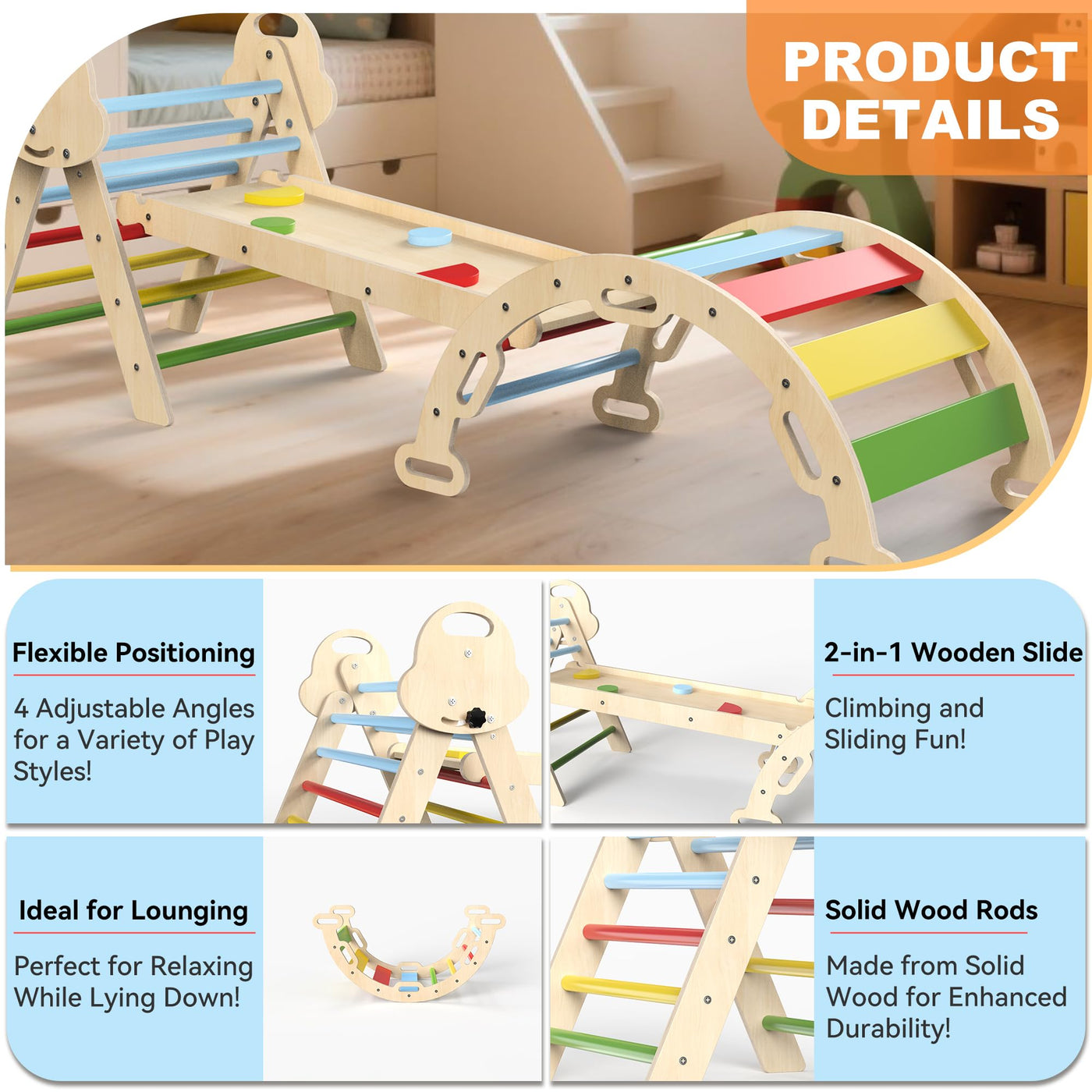 Montessori Indoor Spielset: 7-in-1 Klettergerüst mit Rutsche, Bogen & Matte für Kleinkinder und Kinder (1-3 Jahre)