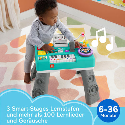Fisher-Price Lernspaß DJ Spieltisch - musikalisches Lernspielzeug mit 3 Klavierspielmodi, Lichtern, Version: Niederländisch; Englisch; Französisch; Deutsch; Italienisch, HRB67