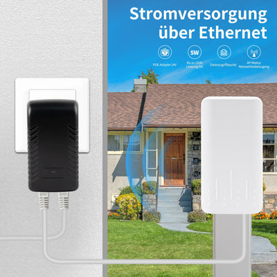Outdoor WLAN Verstärker Wetterfester, IP65 Regenfest und Staubdicht WiFi Repeatermit AP Modus, 2.4Ghz 300 Mbit/s WiFi Expander,Eingebaute versteckte Antenne, Arbeitstemperatur -40℃—70℃，weiß