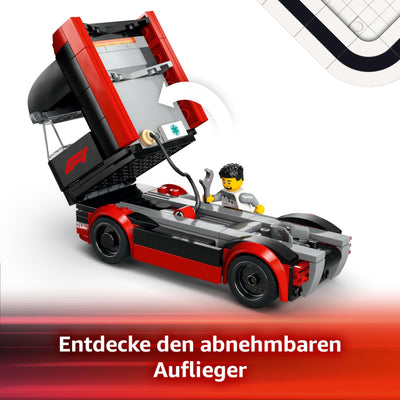 LEGO City F1 Transporter mit RB20 & AMR24 F1 Rennautos - Spielzeug Autotransporter für Red Bull & Aston Martin Formel 1 Teams - Inkl. 5 Minifiguren - Geschenk für Jungen & Mädchen ab 8 Jahren 60445