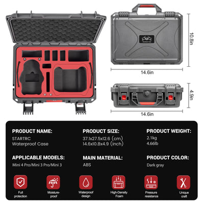 STARTRC Mini 4 pro Koffer, wasserdichte Druckbeständige Tasche für DJI Mini 4 Pro/Mini3/Mini3 Pro Zubehör (RC/RC2/N1/N2)
